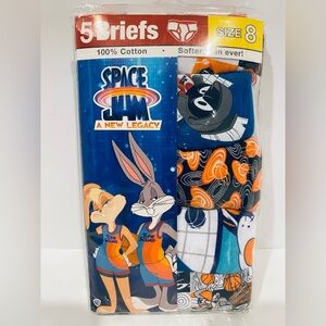 Boys new unopened underwear space jam size 8 briefs 5 pair 100% cotton
